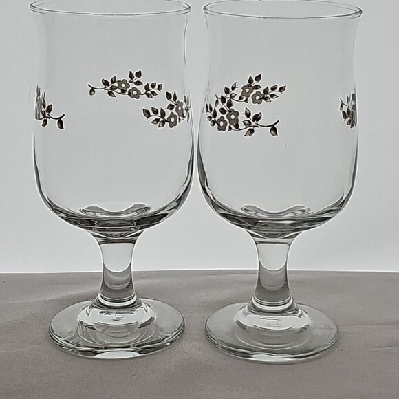 2 Pfaltzgraff Heirloom Water Goblets Wine Glasses 6.5" grey  white floral 12oz - Picture 7 of 9